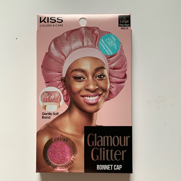Kiss Colors & Care Glamour Glitter Bonnet Cap Gentle Soft Band XL Night Hat - Picture 1 of 8